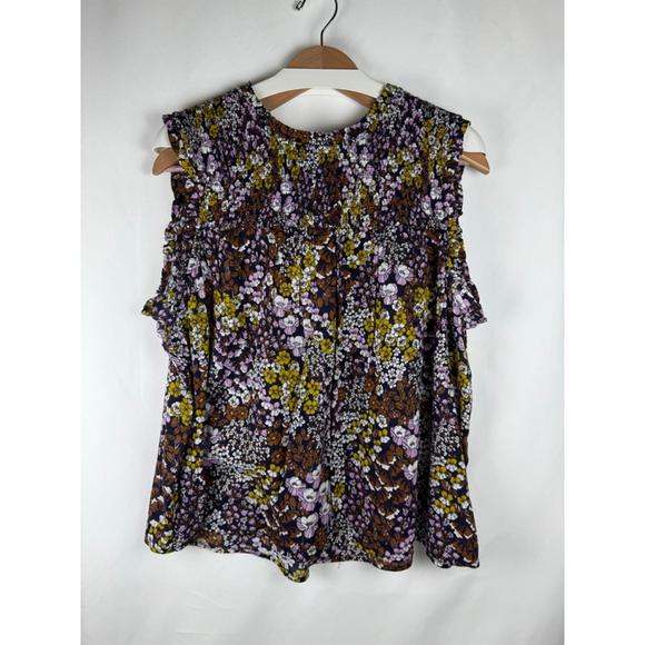 Caslon Tops - Women's Caslon Floral Cold Shoulder Smocked Top Navy/Pink Size XL